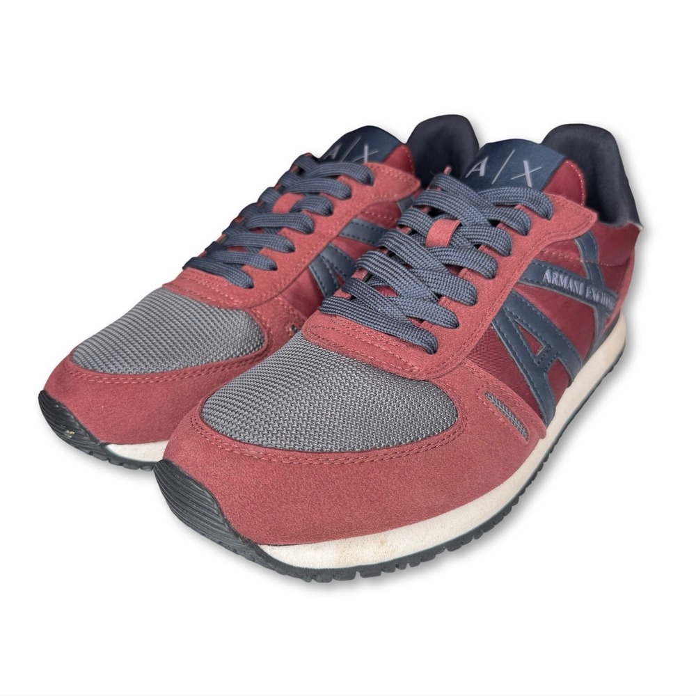 Armani Exchange Sneaker Mens 7 Micro Suede Bordeaux Navy XUX017 XV028